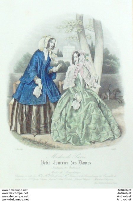 Gravure Mode Courrier des Dames 1847 # 2265 (eau forte old Fashion plate)