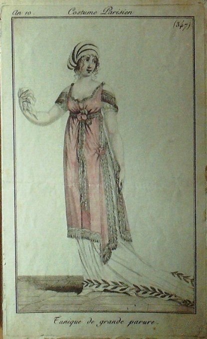 Gravure Mode Costume Parisien 1801 an 10 # 347 (eau forte old Fashion plate