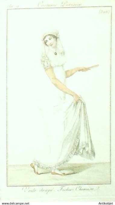 Costume Parisien 1801 an  9 # 326 (eau forte) Fichu-chemise voile drapé