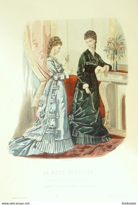Gravure de mode La Mode illustrée 1877 n°42 (Maison Fladry)