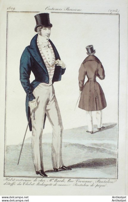 Costume Parisien 1828 # 2703 Redingote Casimir homme