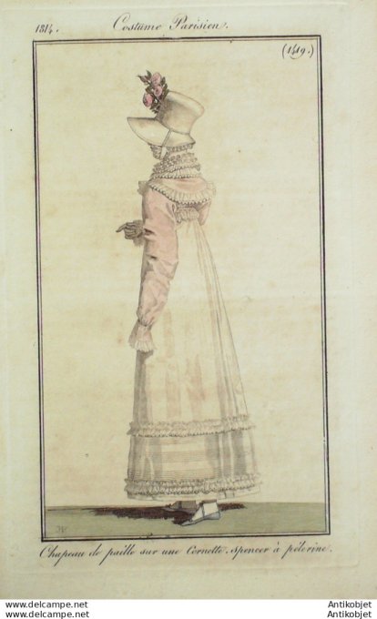 Gravure de mode Costume Parisien 1814 n°1419 Spencer à pélerine