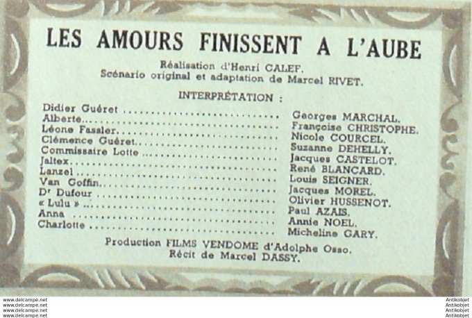 Les amours Finissent A L'aube Georges Marchal