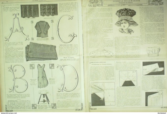 La Mode illustrée journal 1910 n° 43 Toilettes Costumes Passementerie