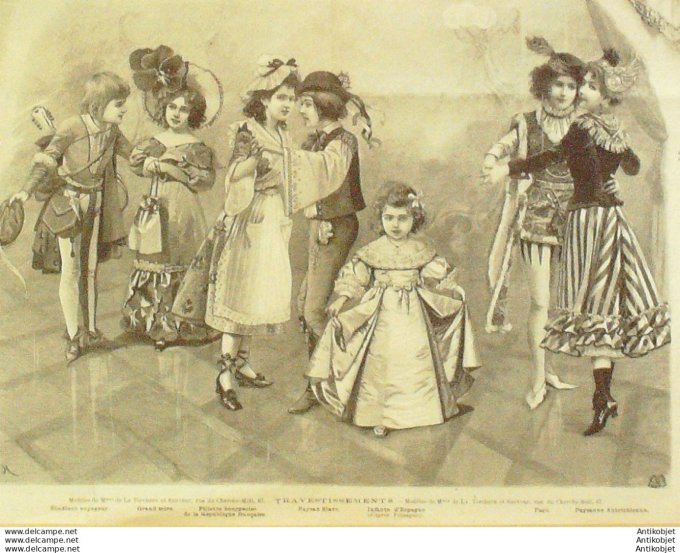 Gravure de mode La Mode illustrée (Maison Sauveur) Travestissements