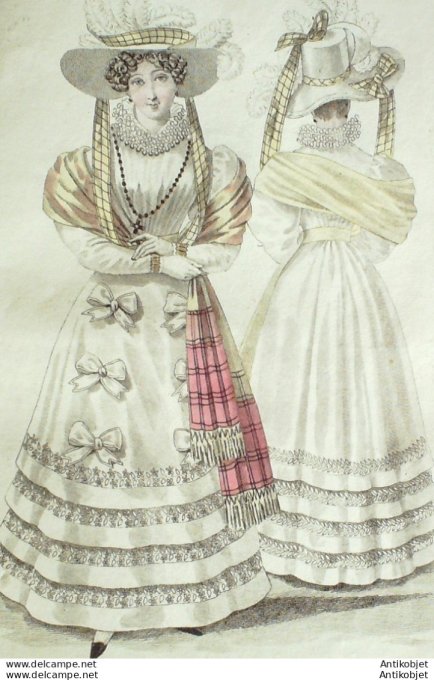Costume Parisien 1826 # 2424 Robes d'organdi ornées