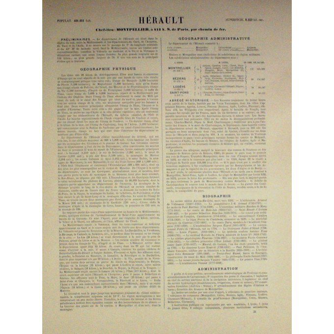 Carte HERAULT (34) MONTPELLIER Graveur LECOQ WALTNER BARBIER 1868