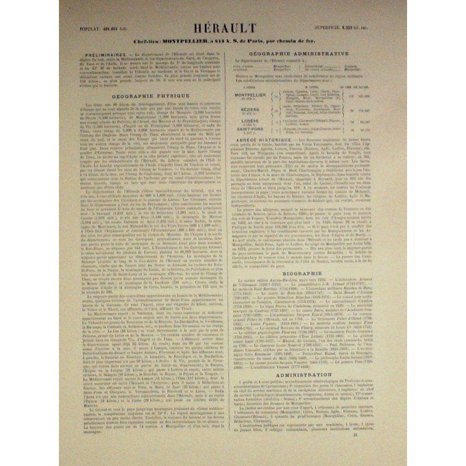 Carte Herault (34) Montpellier Graveur Lecoq Waltner Barbier 1868