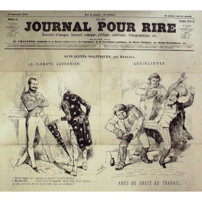 Le Journal pour RIRE 1848 n° 34 PLANETE LEVERRIER LORENTZ MIDERIGH DIOLO POLITIQUE