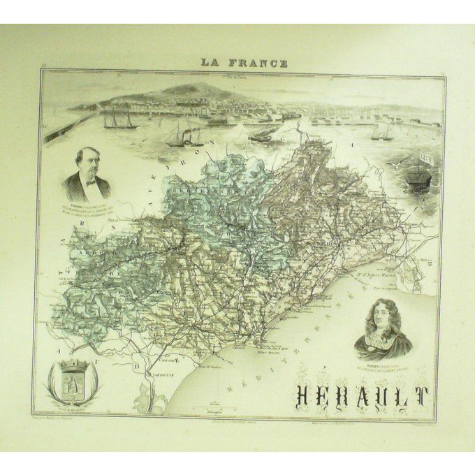 Carte Herault (34) Montpellier Graveur Lecoq Waltner Barbier 1868