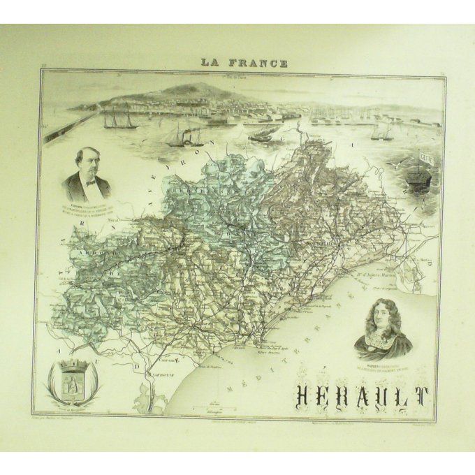 Carte HERAULT (34) MONTPELLIER Graveur LECOQ WALTNER BARBIER 1868