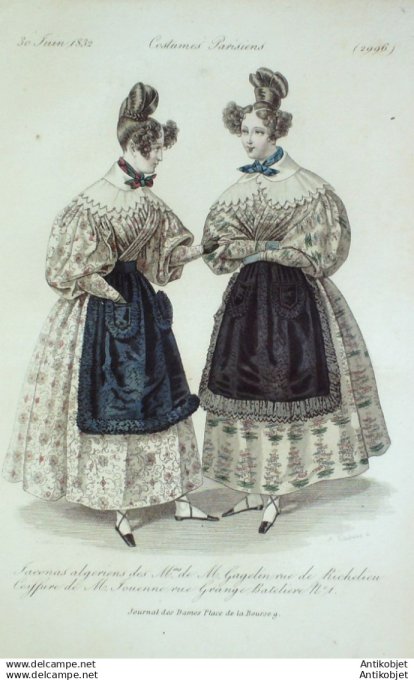 Gravure Mode Costume Parisien 1832 # 2996 (eau forte old Fashion plate