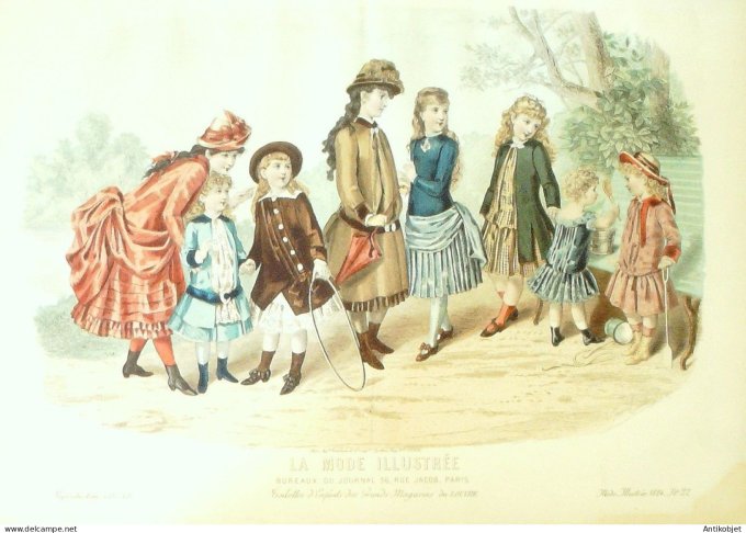 Gravure de mode La Mode illustrée 1884 n°22 (Costumes d'enfants)