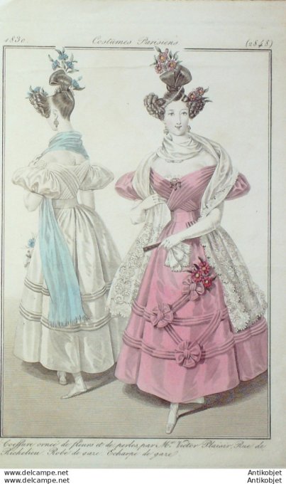 Costume Parisien 1830 # 2848 Robe et écharpe de gaze