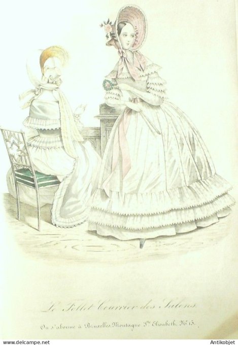 Gravure Mode Le Follet 1832 # 249 (aquarelle Old Fashion plate)