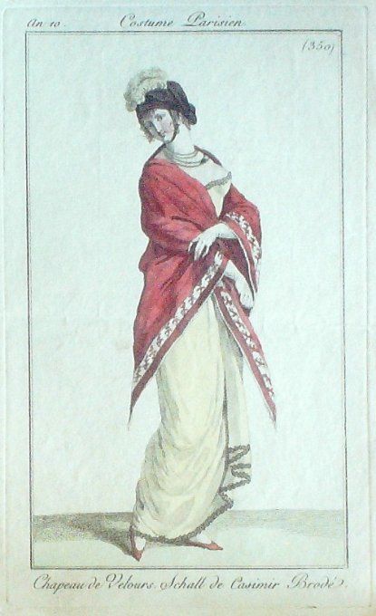 Gravure Mode Costume Parisien 1801 an 10 # 350 (eau forte old Fashion plate