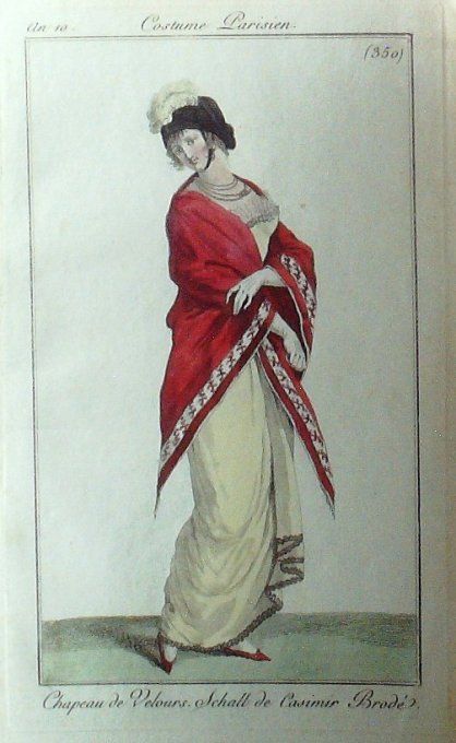 Gravure Mode Costume Parisien 1801 an 10 # 350 (eau forte old Fashion plate