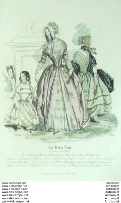 Gravure Mode Le Bon Ton 1843 # 686  (aquarelle old fashion plate)