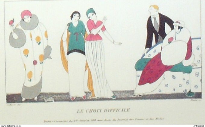 Gravure de mode Costume Parisien 1913 pl.046b MARTIN Charles Choix difficile