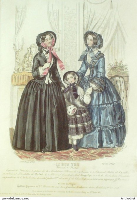 Gravure Mode Le Bon Ton 1851 18 #  42 (aquarelle old fashion plate)