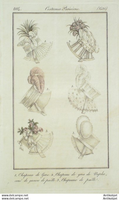 Costume Parisien 1814 # 1421 Chapeau de gaze gros de Naples
