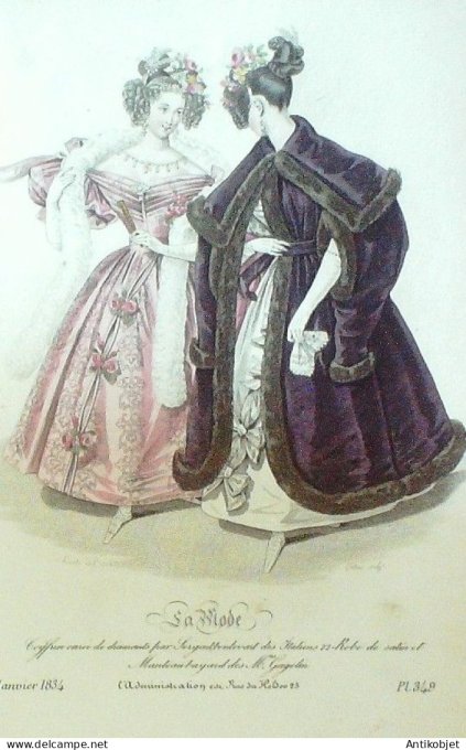 Gravure La mode 1834 # 349 (aquarelle old Fashion plate)