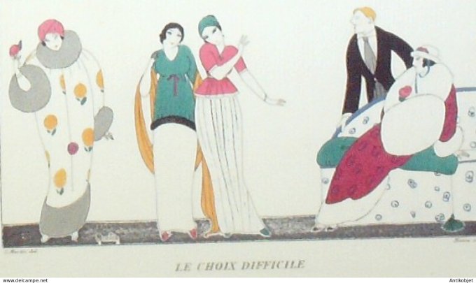 Gravure de mode Costume Parisien 1913 pl.046b MARTIN Charles Choix difficile