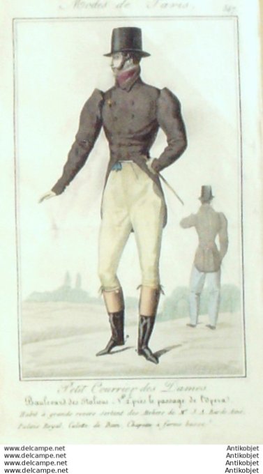 Gravure Mode Courrier des Dames 1825 #  347 (eau forte old Fashion plate)