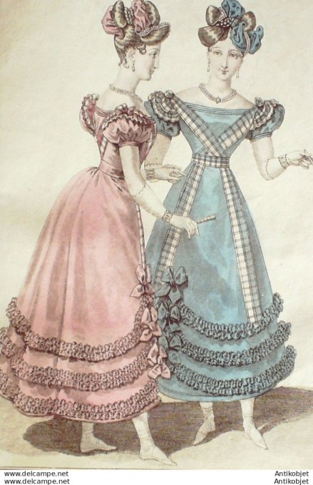 Gravure de mode Costume Parisien 1826 n°2425 Robes de gaze de laine