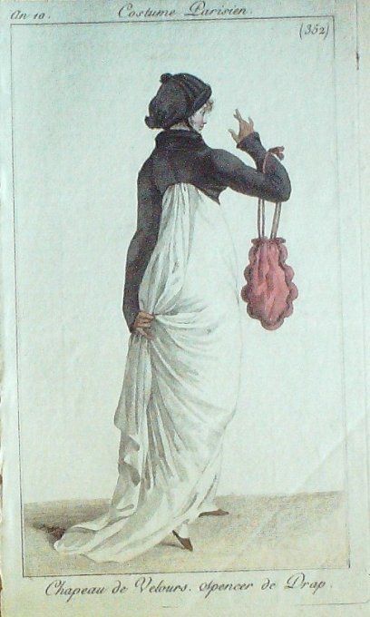 Gravure Mode Costume Parisien 1801 an 10 # 352 (eau forte old Fashion plate