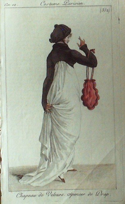 Gravure Mode Costume Parisien 1801 an 10 # 352 (eau forte old Fashion plate