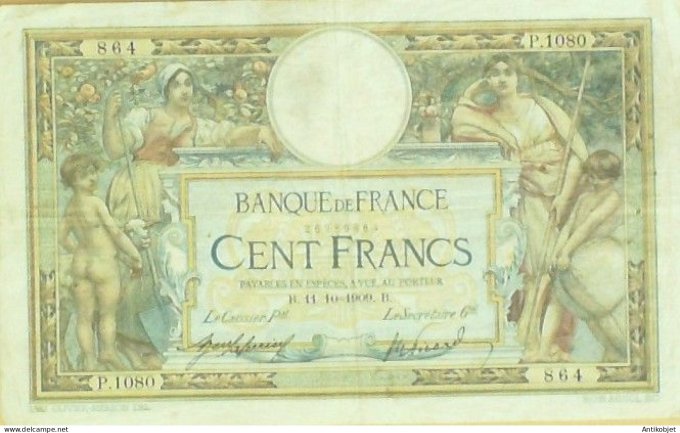 Billet Banque de France 100 francs Luc Olivier Merson B.11=10=1909 TTB+
