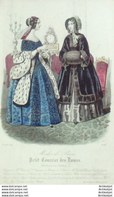 Gravure Mode Courrier des Dames 1847 # 2228 (eau forte old Fashion plate)