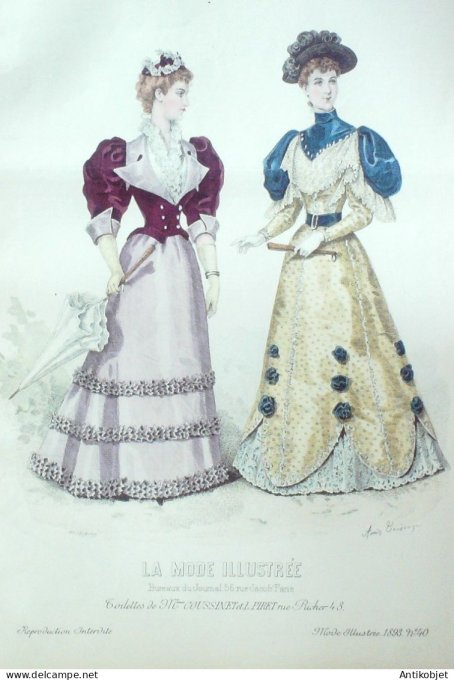 Gravure Mode illustree 1893 # 40 (Old Fashion plate) RARE