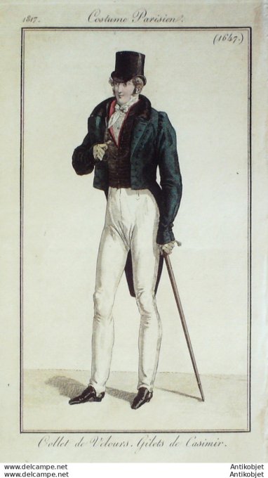 Gravure de mode Costume Parisien 1817 n°1647 Gilets homme en Casimir