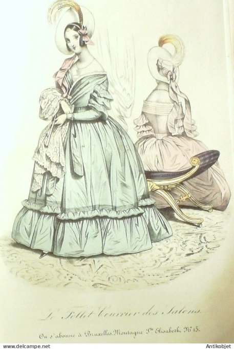 Gravure Mode Le Follet 1831 # 241 (aquarelle Old Fashion plate)