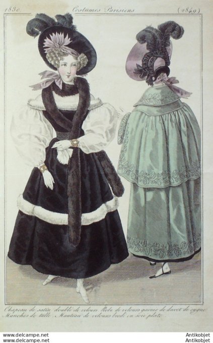 Costume Parisien 1830 # 2849 Manteau de velours brodé en soie