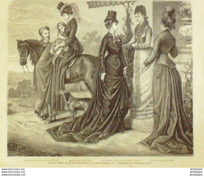 Gravure de mode La Mode illustrée (Maison Bréant-Castel) Amazones)