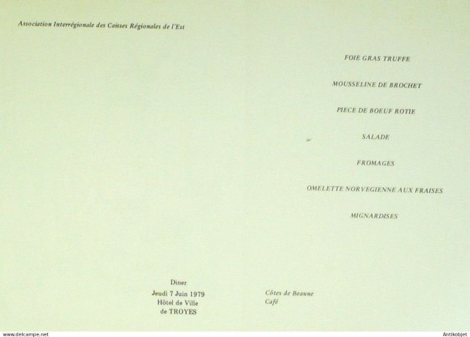 Menu illustre signe Y.Legrain Troyes (10) 1979