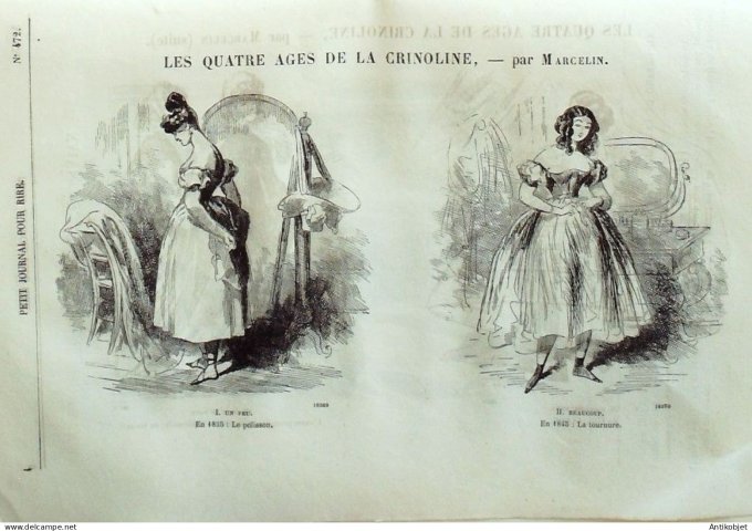 Petit journal pour Rire 1864 # 472 Les quatre ages de la Crinoline Marcelin