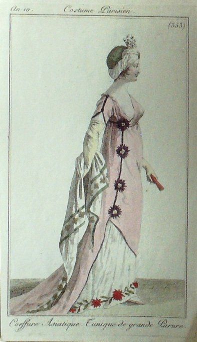 Gravure Mode Costume Parisien 1801 an 10 # 353 (eau forte old Fashion plate