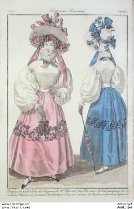 Costume Parisien 1828 # 2705 Robe de Guingamp brochée