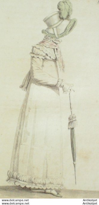 Gravure de mode Costume Parisien 1814 n°1422 Robe garni d'un bouillonné