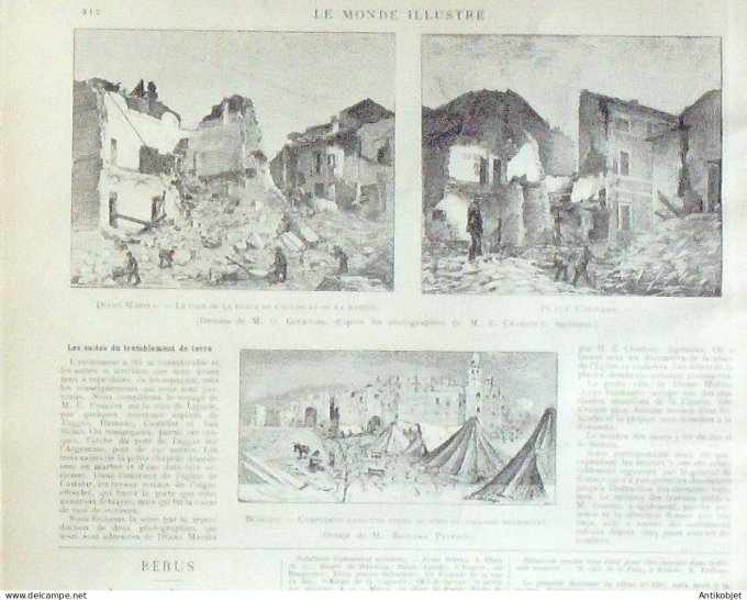 Le Monde illustré 1886 n°1565 Egypte Caire Kasr-el-Noussah Italie Ligurie séisme