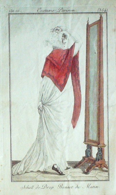 Gravure Mode Costume Parisien 1801 an 10 # 354 (eau forte old Fashion plate