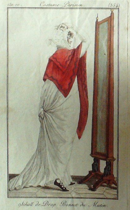 Gravure Mode Costume Parisien 1801 an 10 # 354 (eau forte old Fashion plate