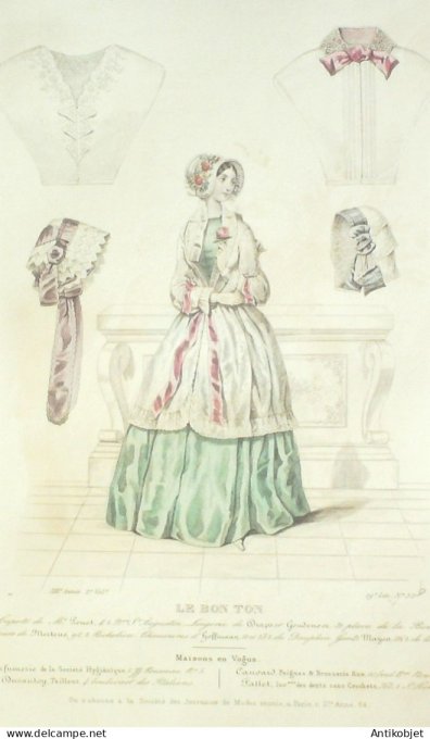 Gravure Mode Le Bon Ton 1846 13 # 32b (aquarelle old fashion plate)
