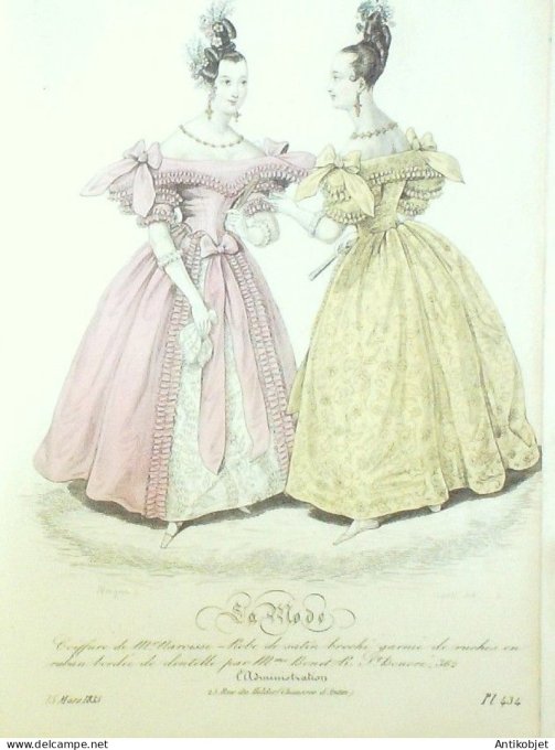 Gravure La mode 1835 # 434 (aquarelle old Fashion plate)