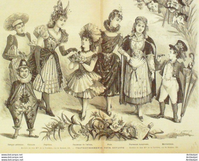 Gravure de mode La Mode illustrée Travestissements (Maison De La Torchère)
