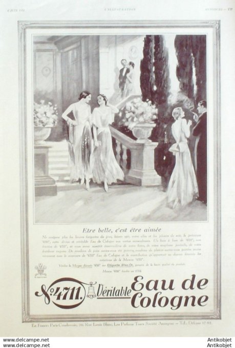 Publicite Cosmetique Eau de Cologne etre belle c'est etre aimee 1931